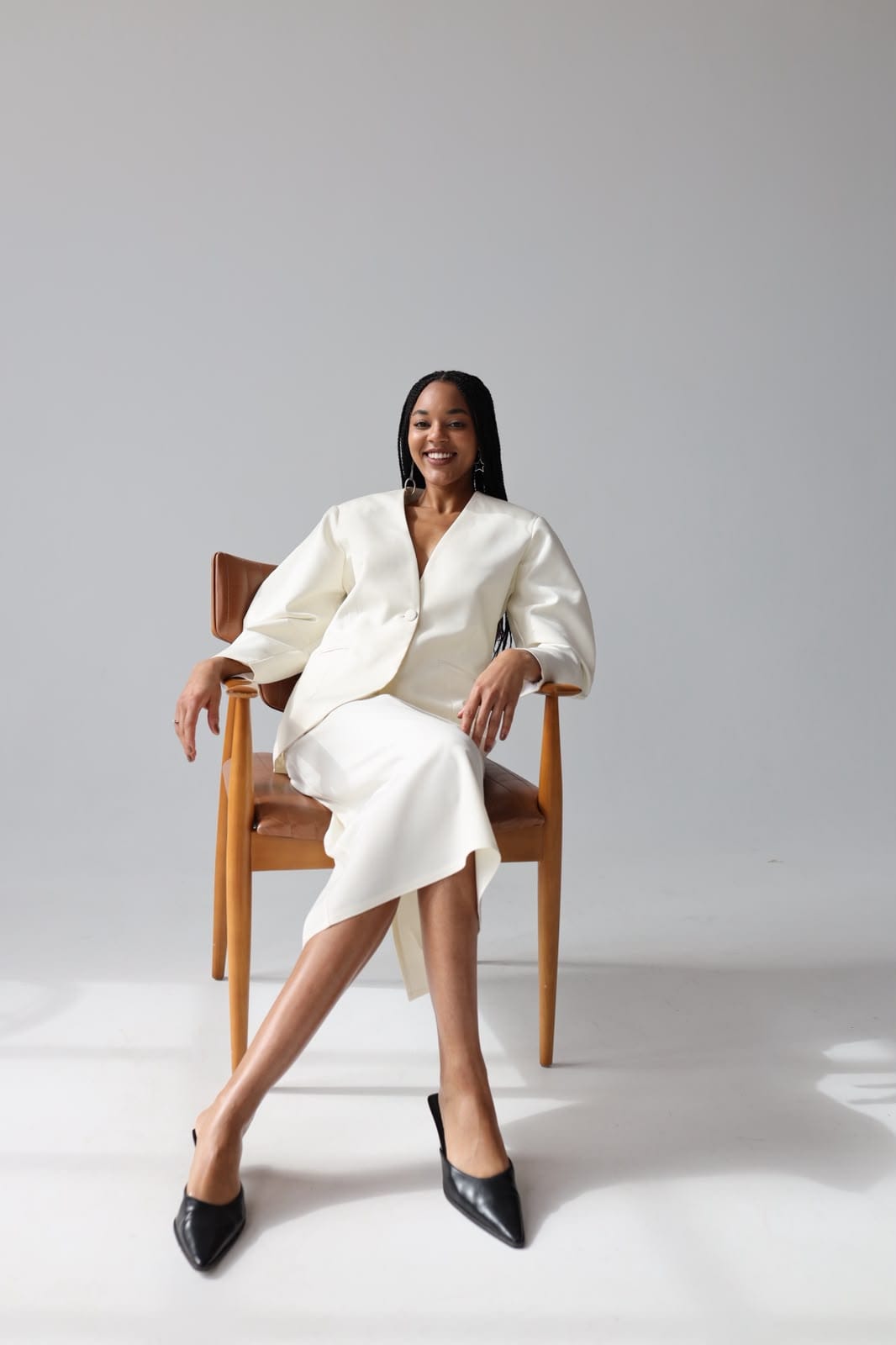 Ivory collarless jacket, calla lily